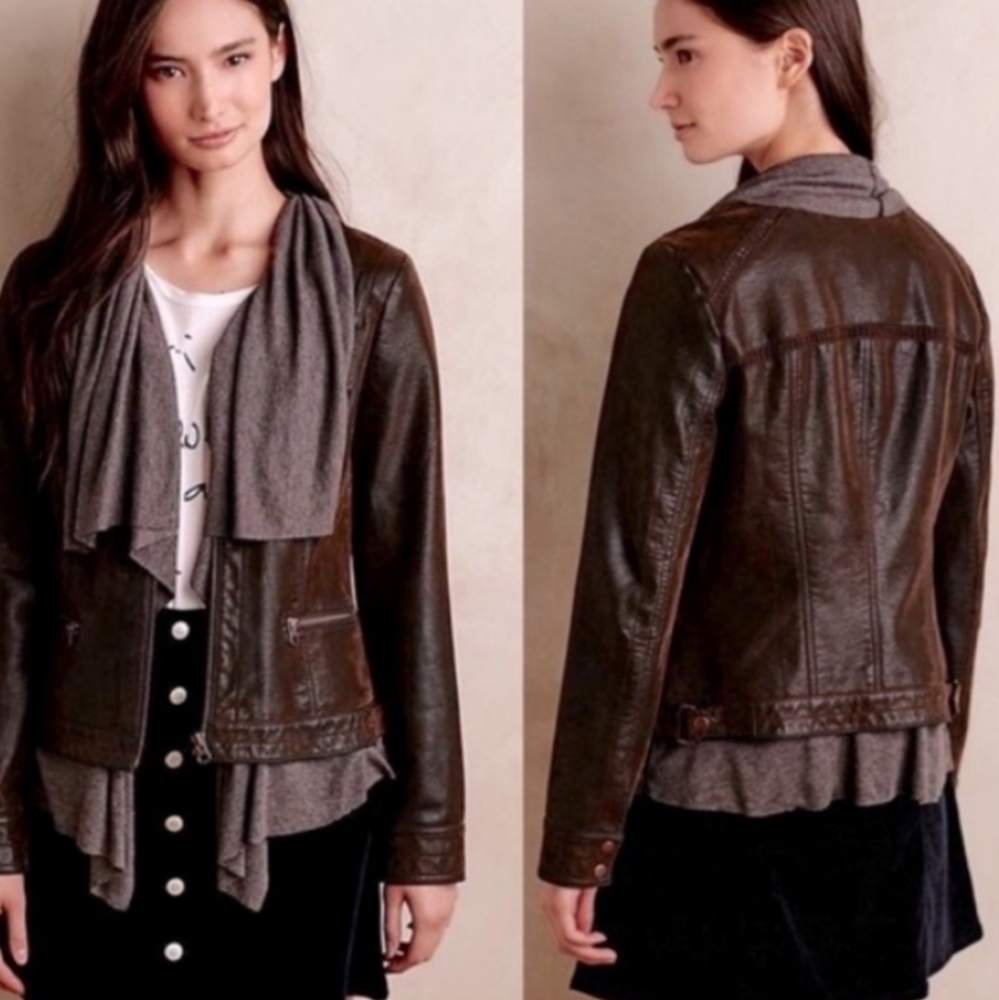 Anthropologie Hei Hei Causeway Faux Leather Jacket Brown Gray Dark Acada XS
